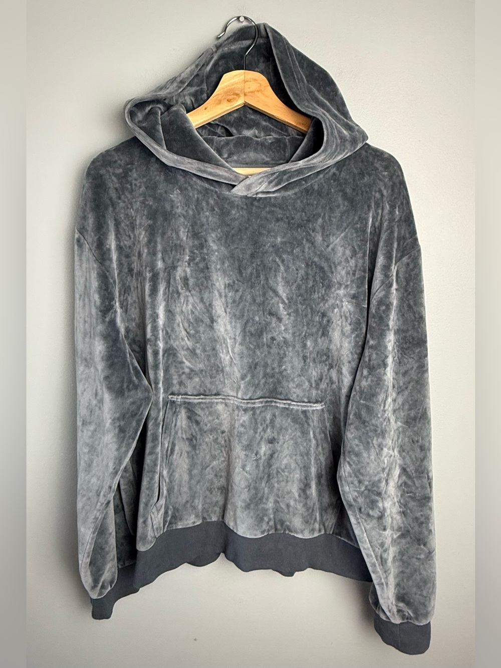 TNA Grey Plush Velour Hooded Sweater